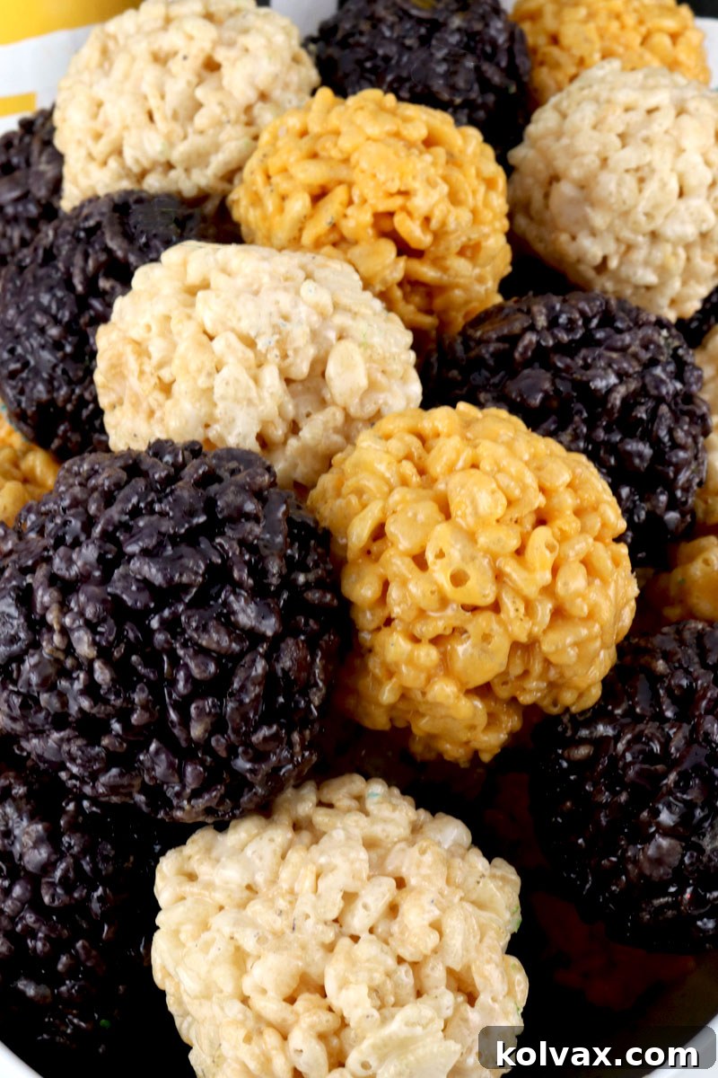 A creative vertical shot of New Orleans Saints Rice Krispie Bites, highlighting their appealing texture and team colors.
