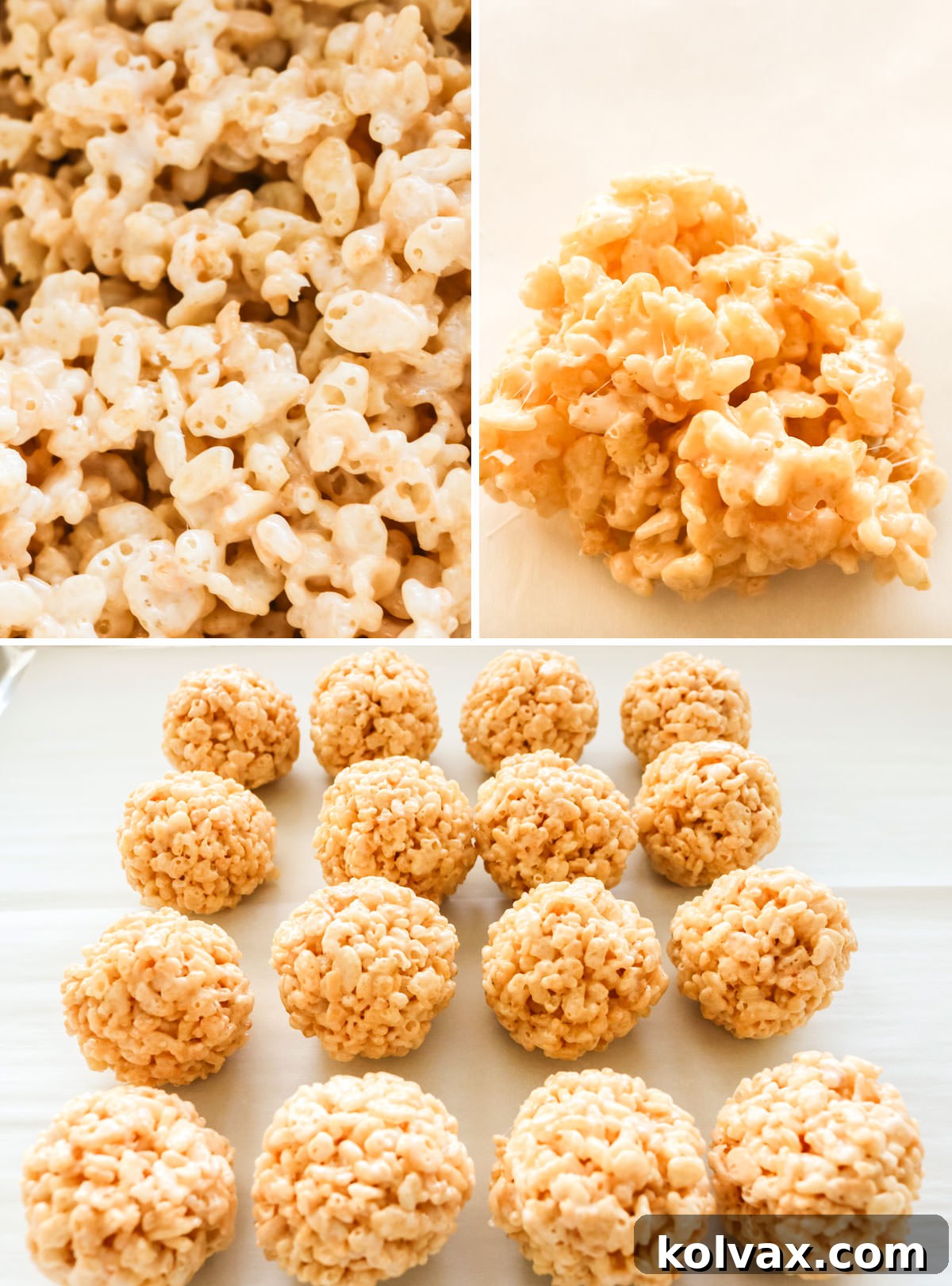 Chiefs Kingdom Krispies 6 Collage image showing the steps for making the White Rice Krispie Bites.