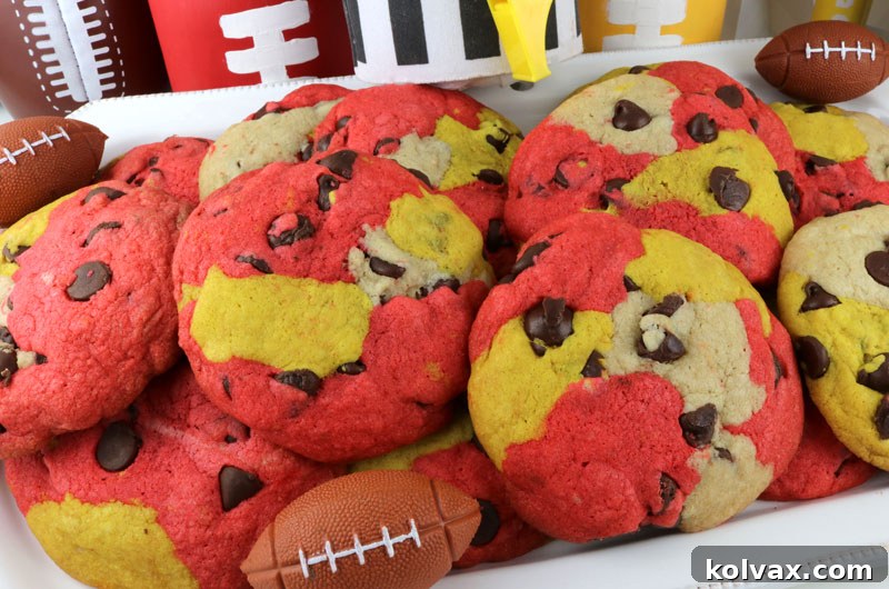 Kansas City Chiefs Chocolate Chip Cookies - a vibrant, classic cookie recipe infused with team spirit, perfect for game day celebrations and Super Bowl parties.