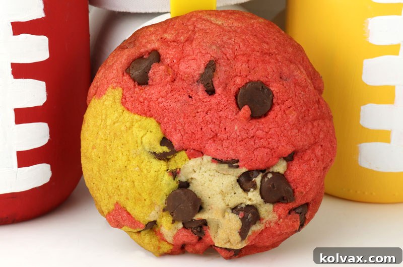 A close-up of a perfectly baked Kansas City Chiefs Chocolate Chip Cookie, ready to be enjoyed.