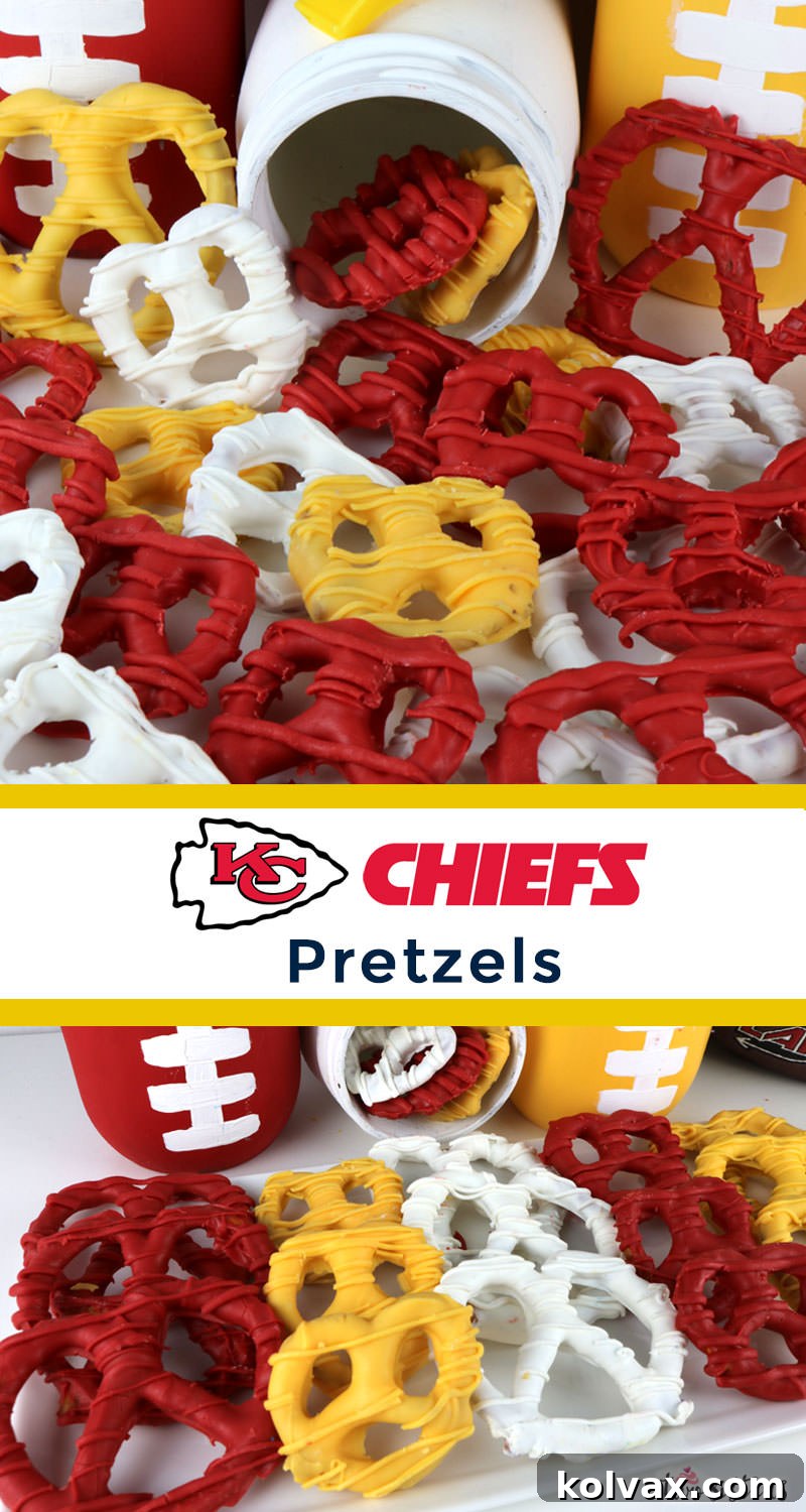 Final presentation of Kansas City Chiefs Pretzels, ready for game day celebration.