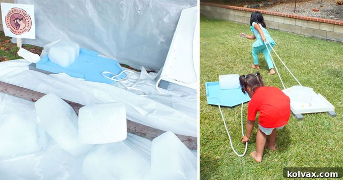 DIY Frozen Sleds for Ice Block Races - A Gender-Neutral Frozen Birthday Party Activity for Boys and Girls