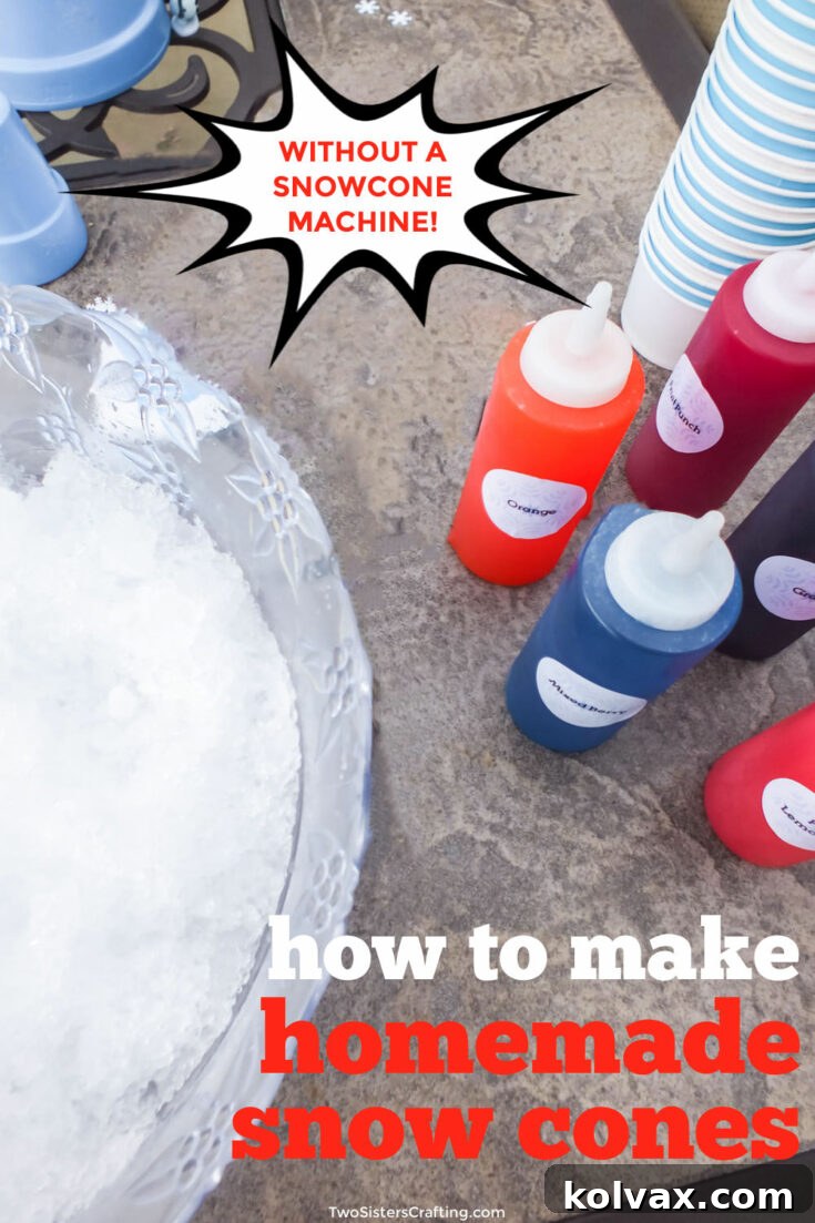 Two homemade snow cones, one with an umbrella