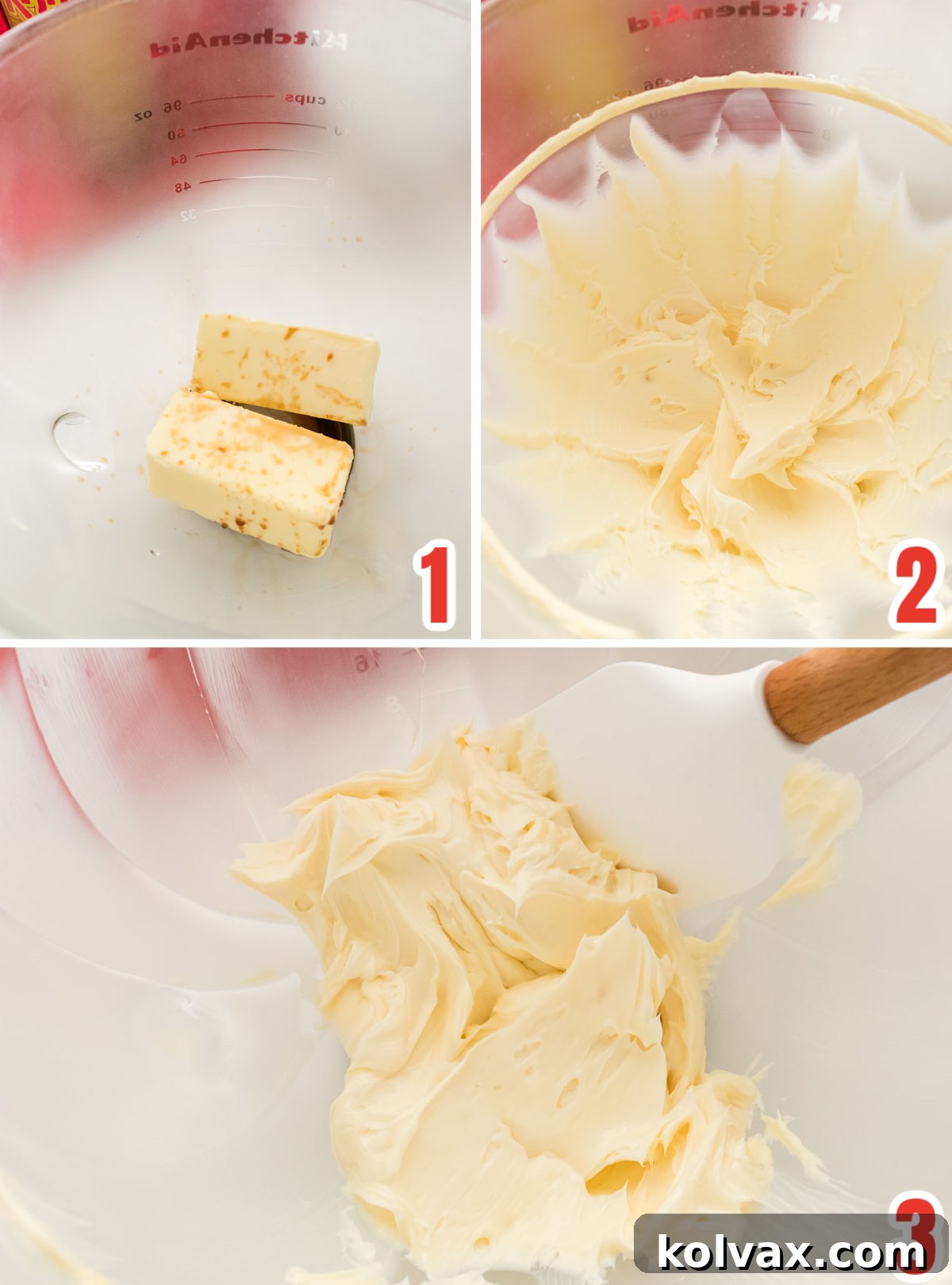 Collage image showing the steps for mixing the butter and the Kahlua Rum and Coffee Liqueur.