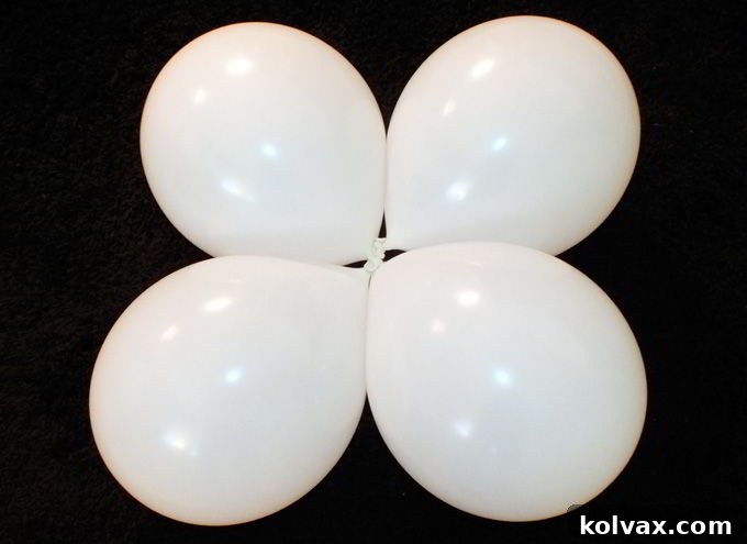 How to create a quad balloon grouping by twisting two pairs of balloons