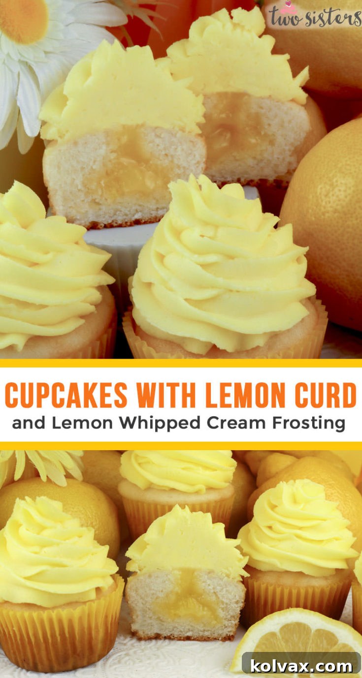 Pinnable image for Lemon Curd Cupcakes with Whipped Cream Frosting
