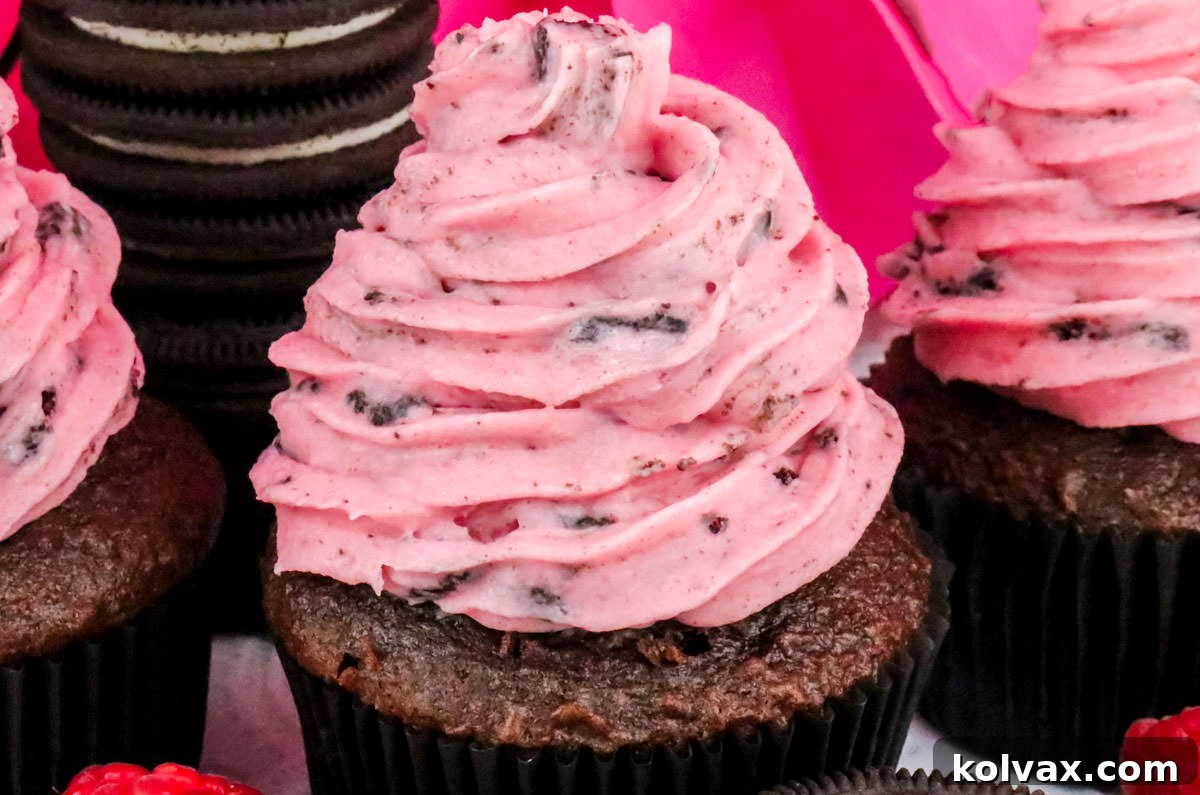 Vibrant Raspberry Oreo Buttercream Frosting on a cake