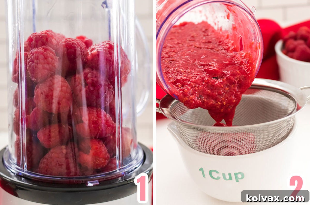 Fresh raspberries being prepared for puree