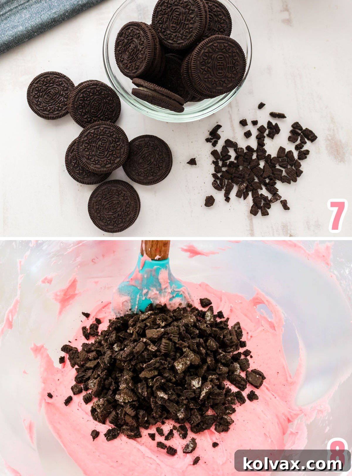Crushing Oreo cookies to add to frosting