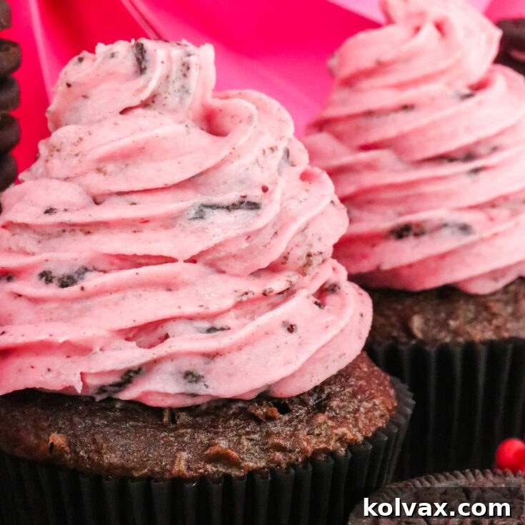 Raspberry Oreo Buttercream Frosting - a delightful blend of tart raspberries and crunchy Oreos