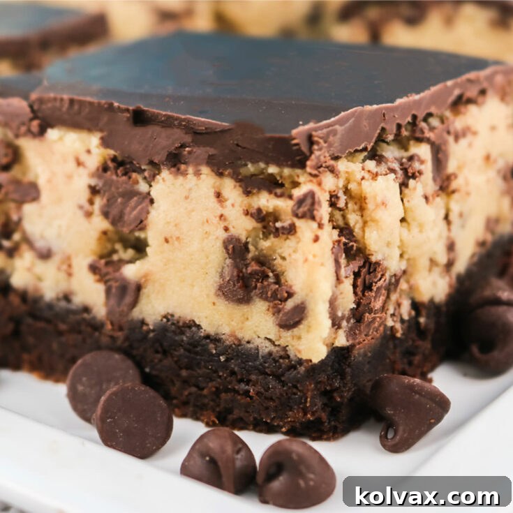 A beautifully presented stack of Cookie Dough Brownie Bars, showcasing their decadent layers and inviting texture.