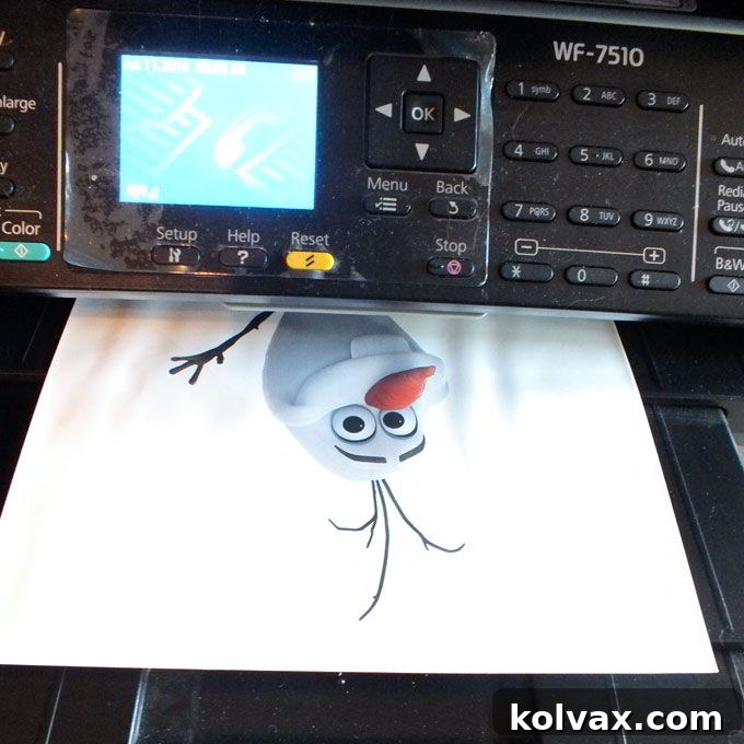 Printing Olaf image onto Epson Iron-On Transfer paper