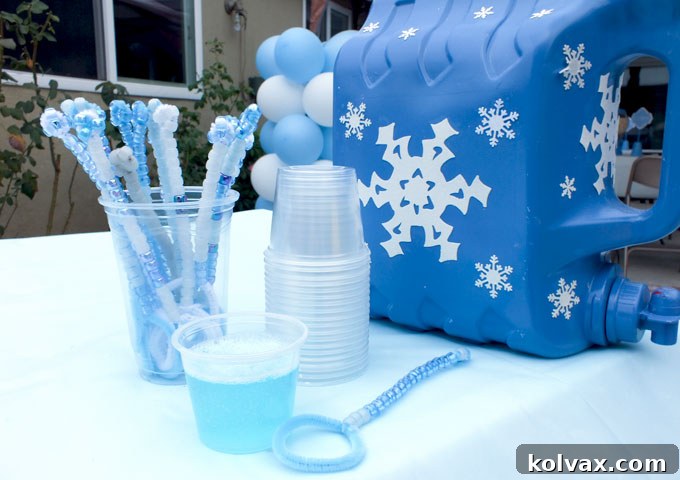 This Frozen DIY Bubble Station is a fantastic outdoor activity for a Frozen-themed birthday party. Kids can independently use the custom bubble dispenser to get their own homemade bubble solution, ensuring continuous fun and laughter. Follow this guide for more enchanting Frozen Party Ideas.