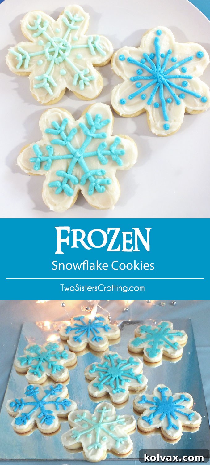 Who doesn't love frosted sugar cookies? These Frozen Snowflake Cookies were a popular treat at our Frozen Birthday Party, Made with our delicious sugar cookie and buttercream frosting recipes they will make a yummy addition to your Frozen Party. Follow us for more great Frozen Party Ideas.