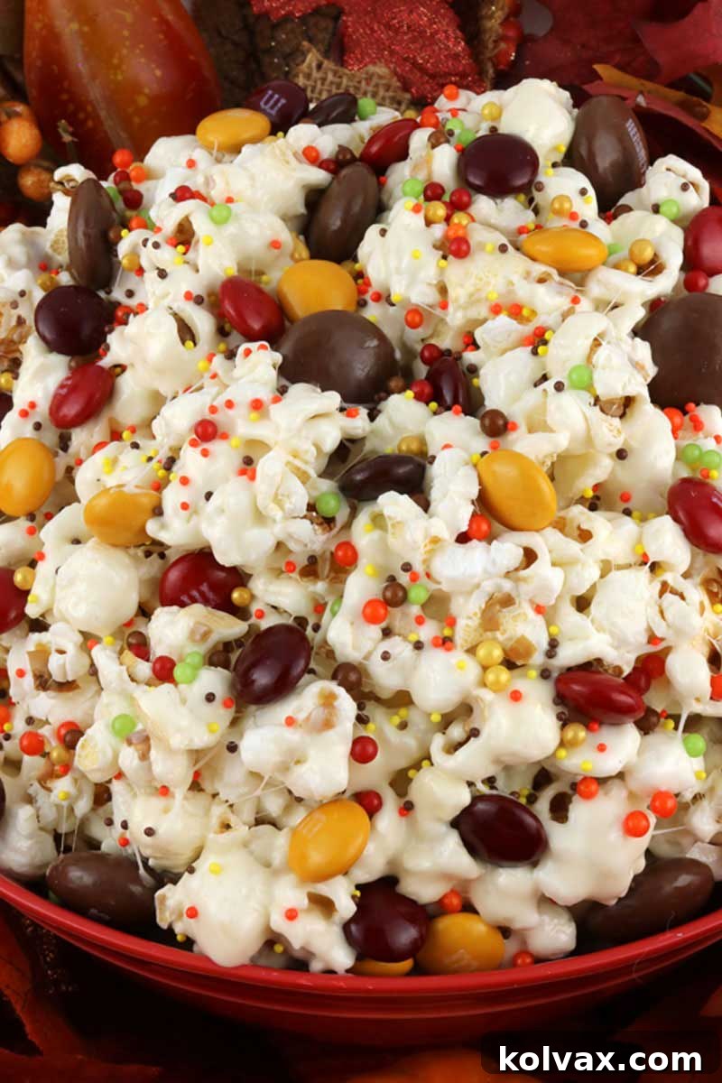 Delicious Fall Harvest Popcorn with Autumn M&M's