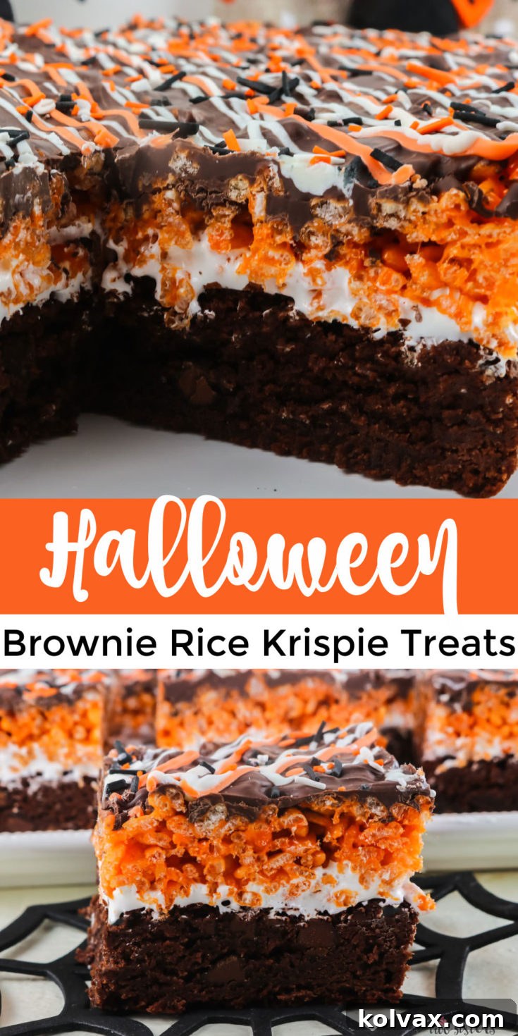 Pinnable image for Halloween Brownie Rice Krispie Treats