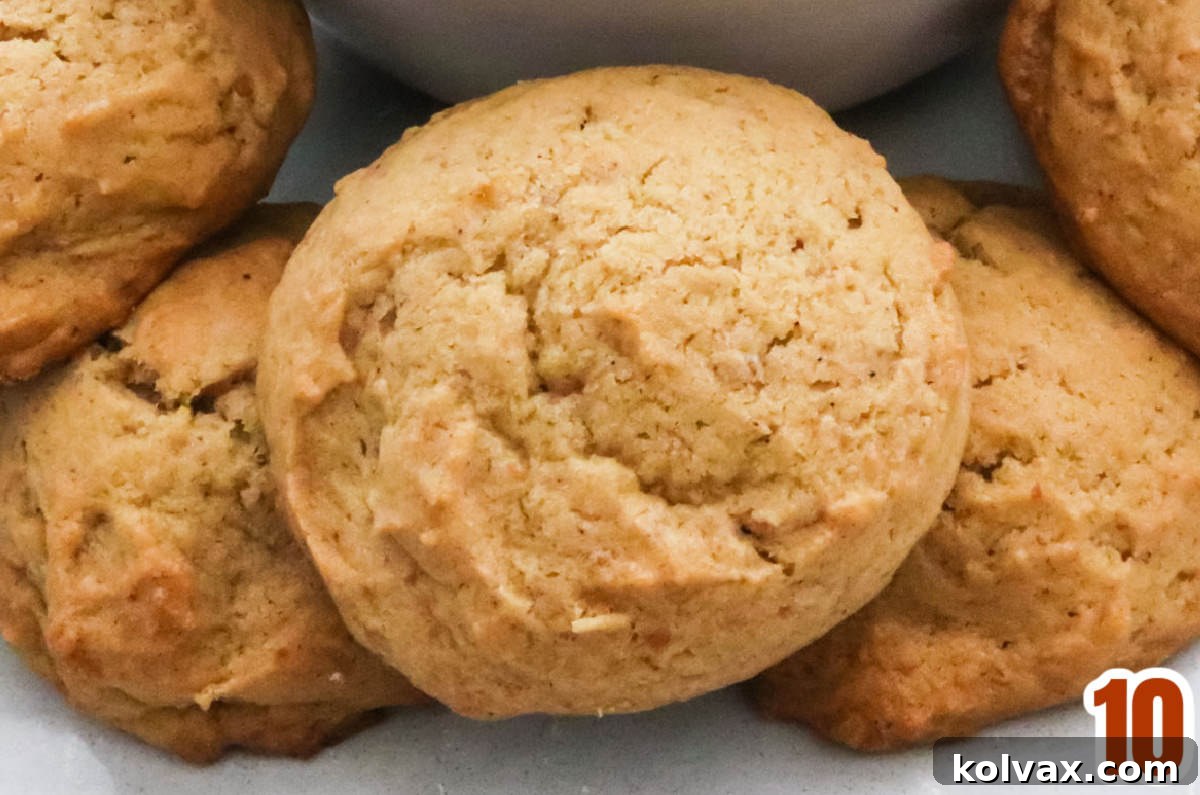 Closeup on five unfrosted Sweet Potato Cookies cooling on a wire rack, ready for frosting.