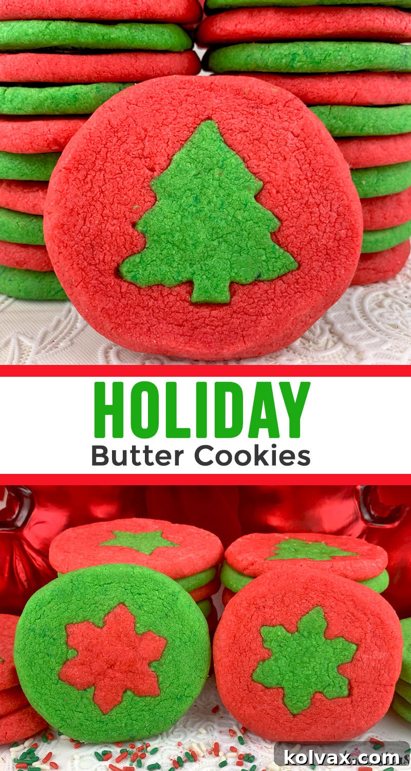 A delightful arrangement of Holiday Butter Cookies and mini Christmas cookie cutters, set against a festive backdrop.