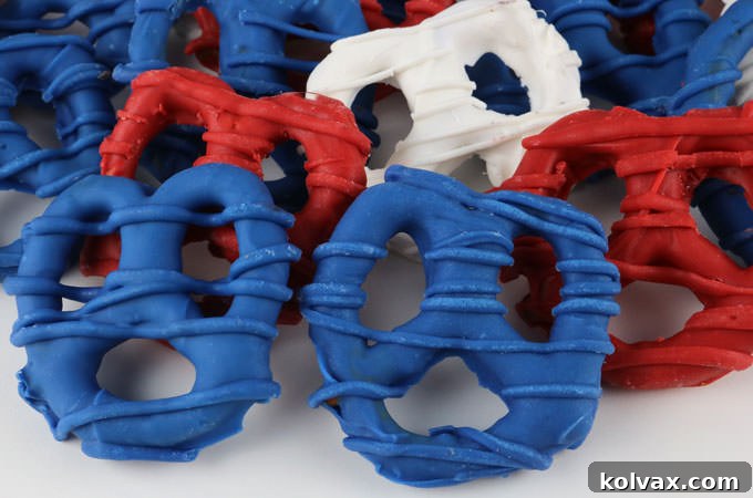 A festive platter of sweet and salty Houston Texans Pretzels, decorated in red, white, and blue, perfect for any football game day or Super Bowl celebration.