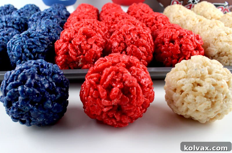 Closeup of Houston Texans Rice Krispie Bites on a white background, highlighting their festive colors.