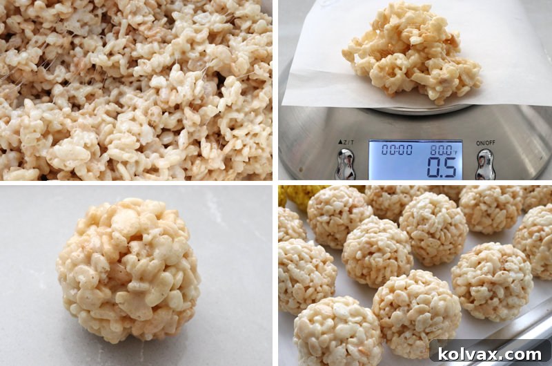 Finished white Rice Krispie Treat Bites on a cooling rack.