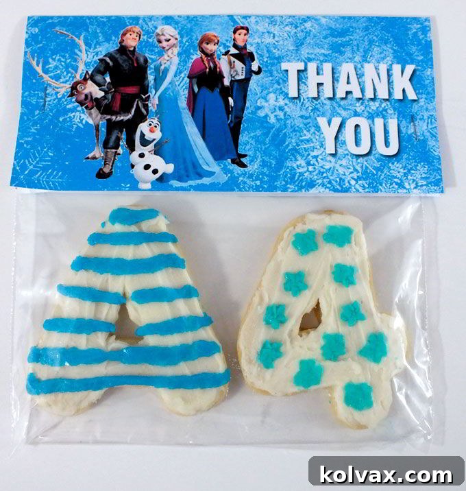 Beautifully packaged Disney Frozen Thank You Cookies with custom labels