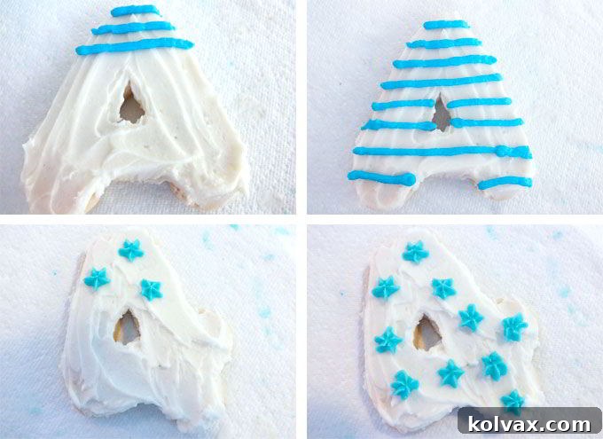 One sister decorating cookies with white buttercream, while the other prepares colored frosting