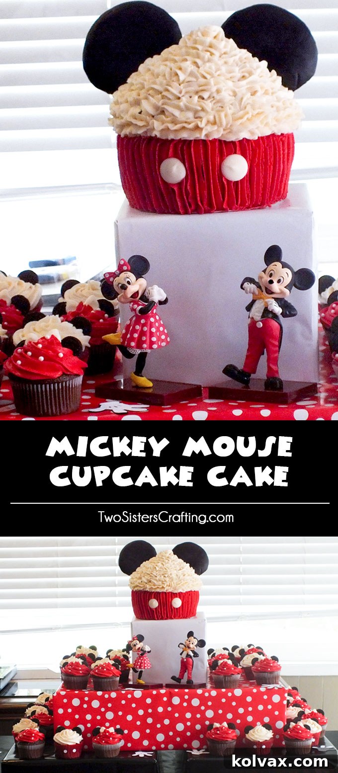 Mickey Mouse Celebration Cupcake Cake 8 Close-up of the adorable Mickey Mouse Cupcake Cake, showcasing vibrant colors and handcrafted details, perfect for a themed celebration.