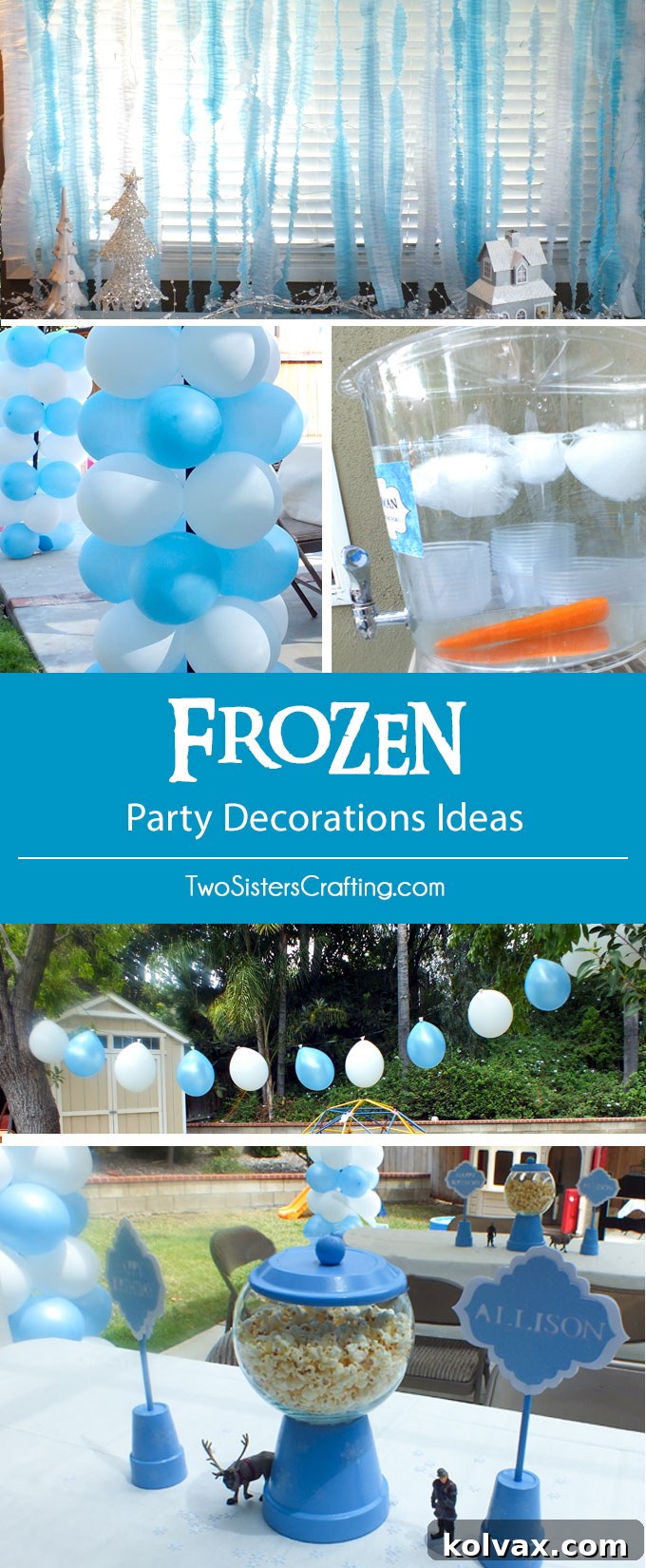 Elevate your Disney Frozen Birthday Party with these enchanting decoration ideas! Learn to create stunning Frozen Party centerpieces, impressive balloon columns, delightful melted snowman water stations, and elegant DIY ruffled streamers. Click for more amazing Frozen Party Ideas and tutorials!