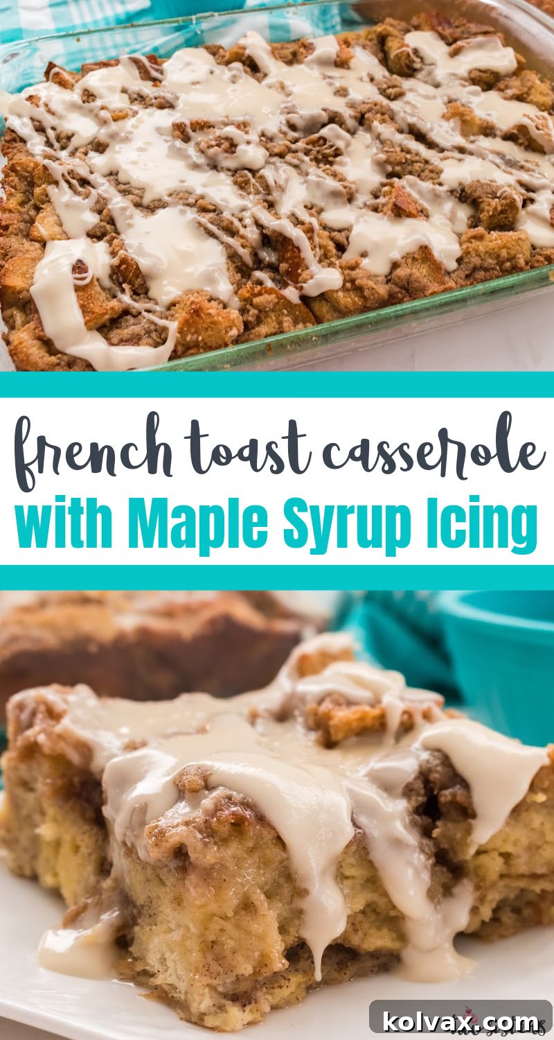 Maple Glazed French Toast Casserole 10 A beautifully styled French Toast Casserole with Maple Syrup Icing, ready to be served, showcasing its golden-brown crust and inviting texture.