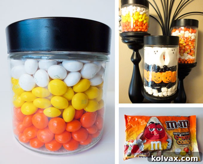 Filling the Small Candy Jar with Halloween Candy