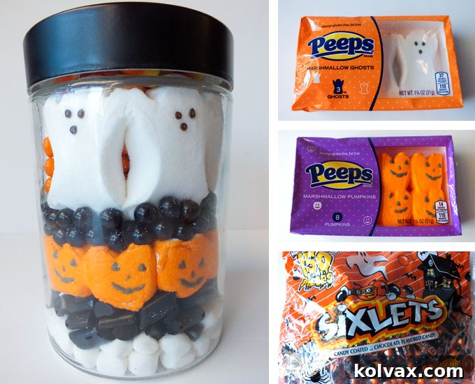 Filling the Candy Jars with Halloween Peeps