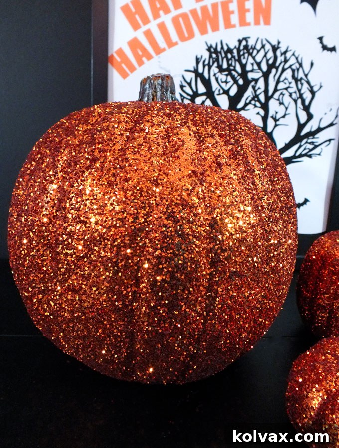 Glimmering Halloween Pumpkins 2 Dazzling Halloween Glitter Pumpkin, DIY Craft Project, Sparkling Fall Decor