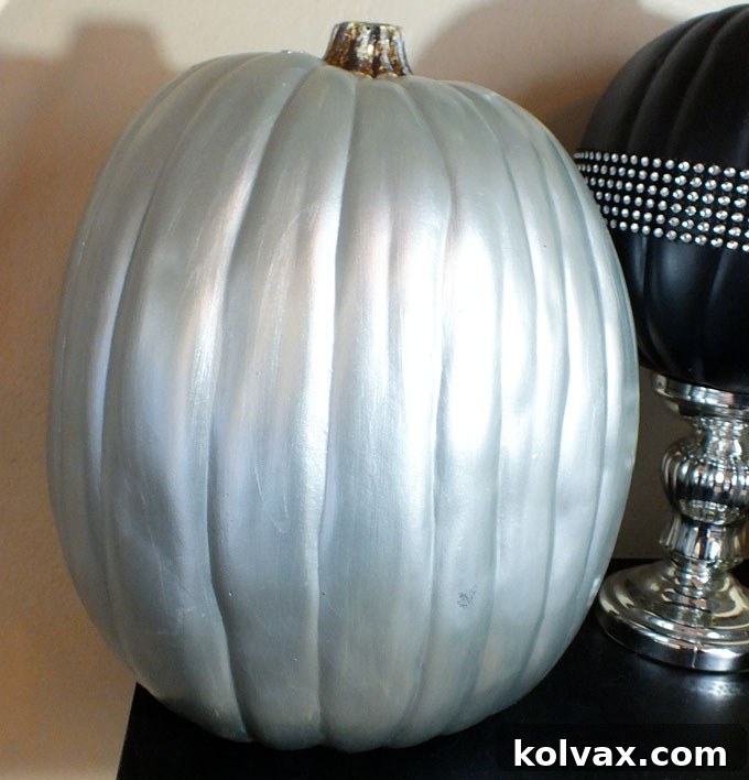 Finished silver metallic painted pumpkin