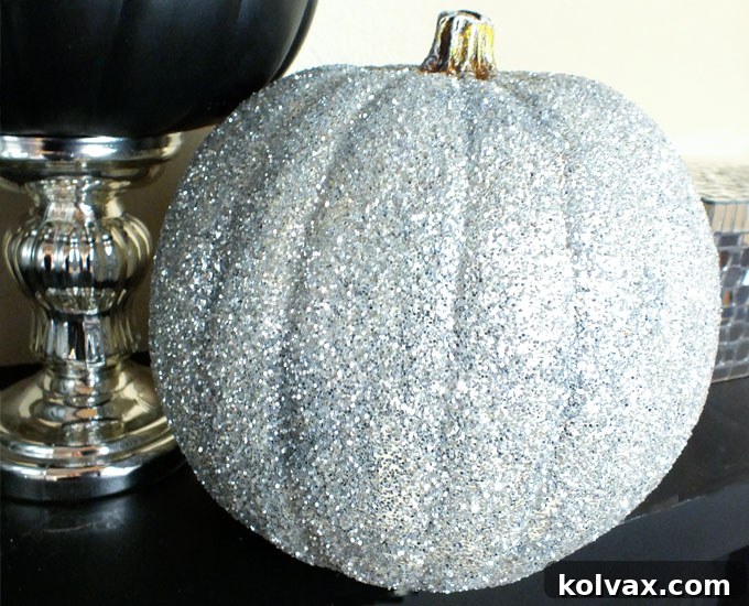 Finished Silver Glitter Pumpkin shimmering brightly