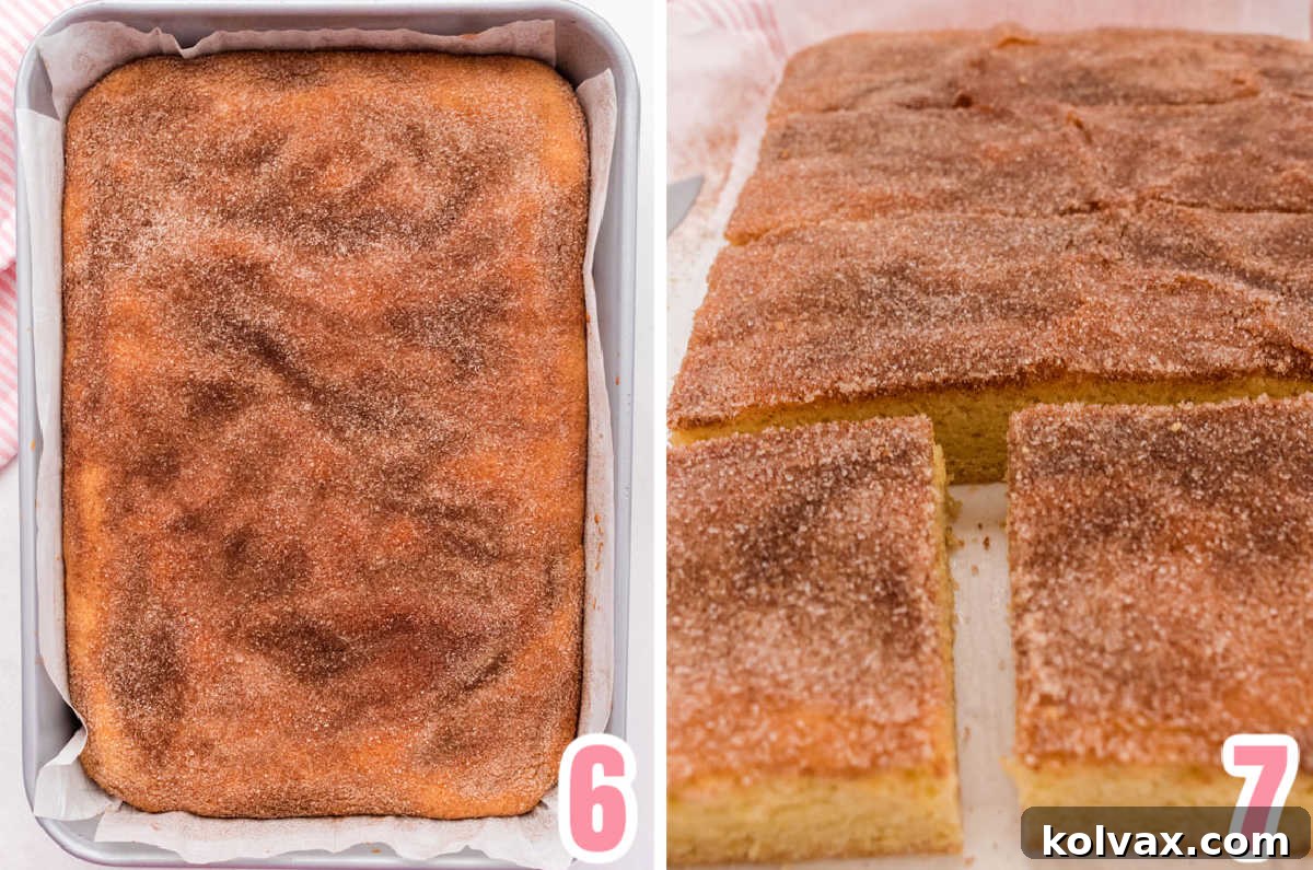 Collage image showing the cookie bars just out of the oven and being cut into squares.