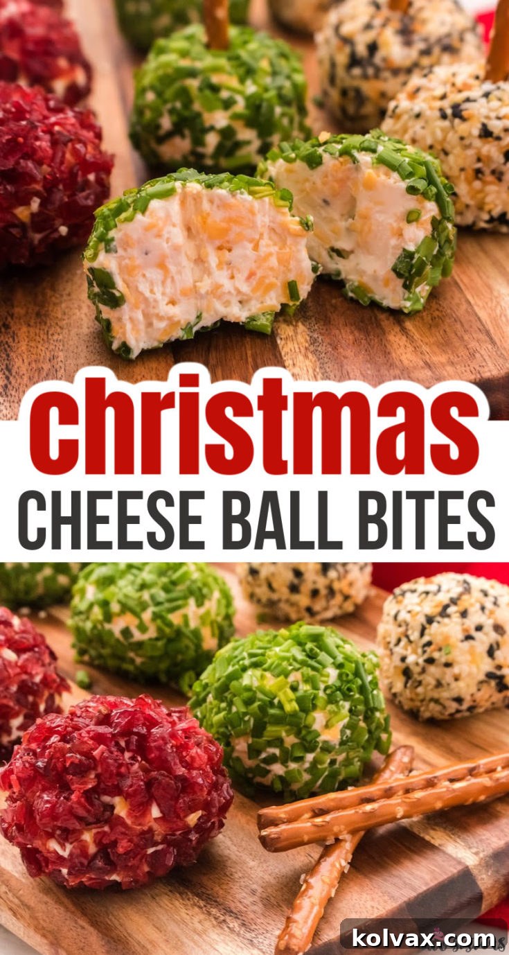 Pinnable image of Cheese Ball Bites, ideal for holiday entertaining.