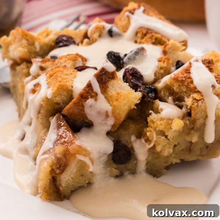 Classic Bread Pudding with creamy vanilla sauce