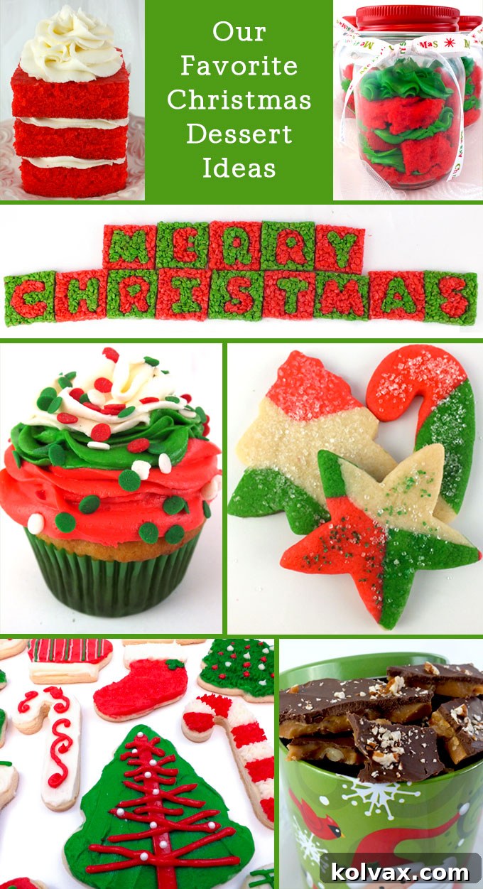 Christmas Dessert Ideas - An assortment of festive holiday treats like cookies, cupcakes, and cakes