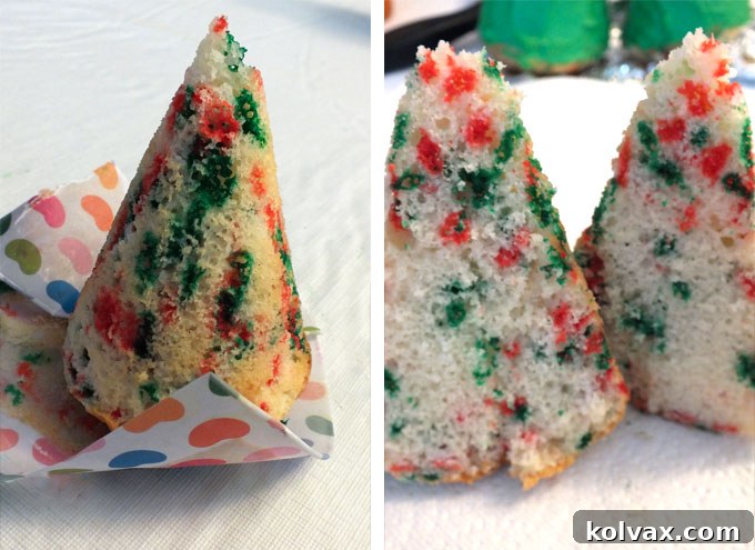 Baked Christmas Tree Cupcakes cooled and ready for delicious frosting