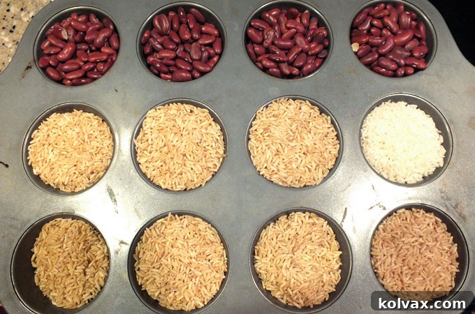Preparing the cupcake pan with rice for stable Christmas Tree cupcake baking