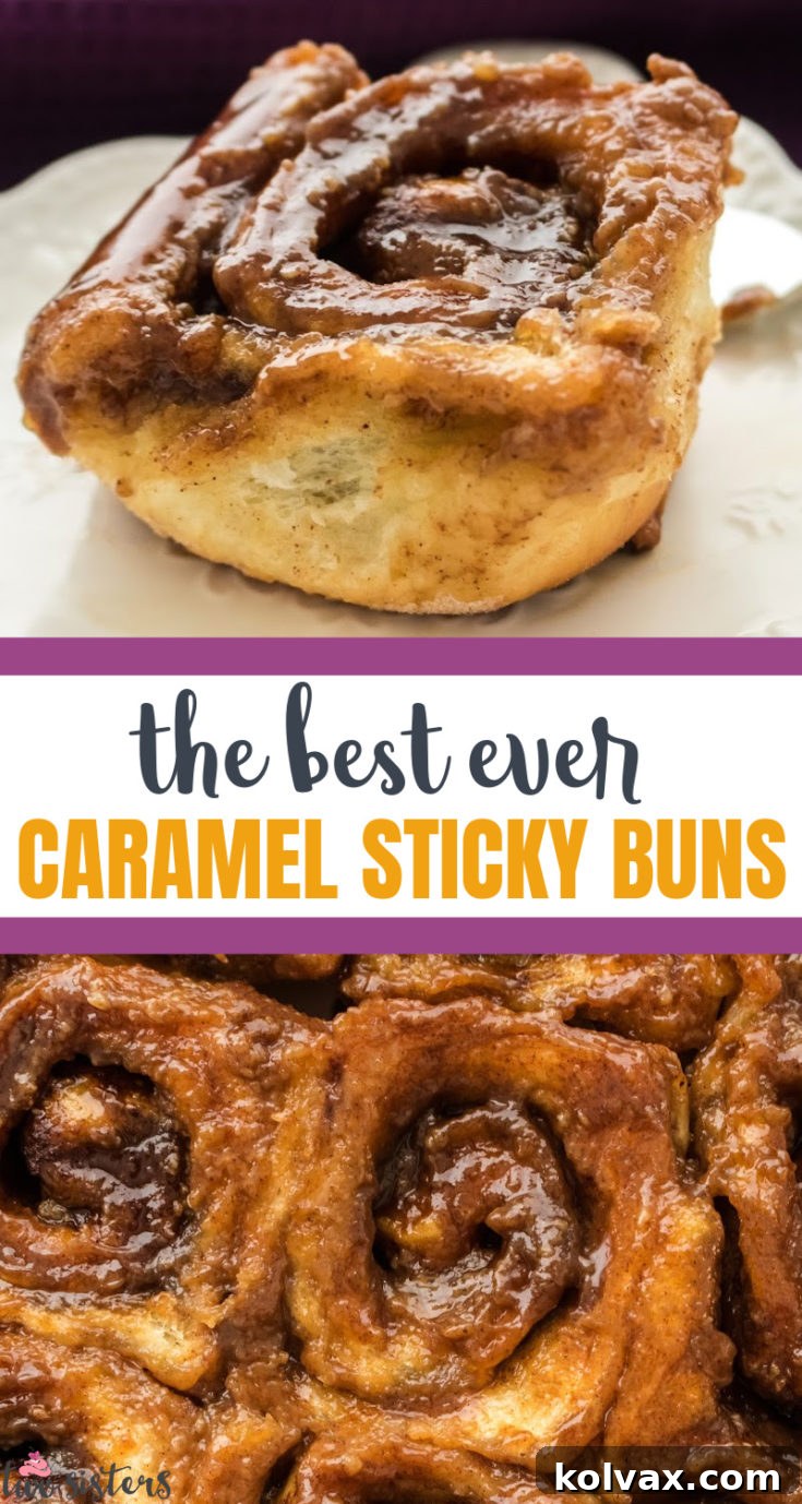 Caramel Sticky Buns pinnable image