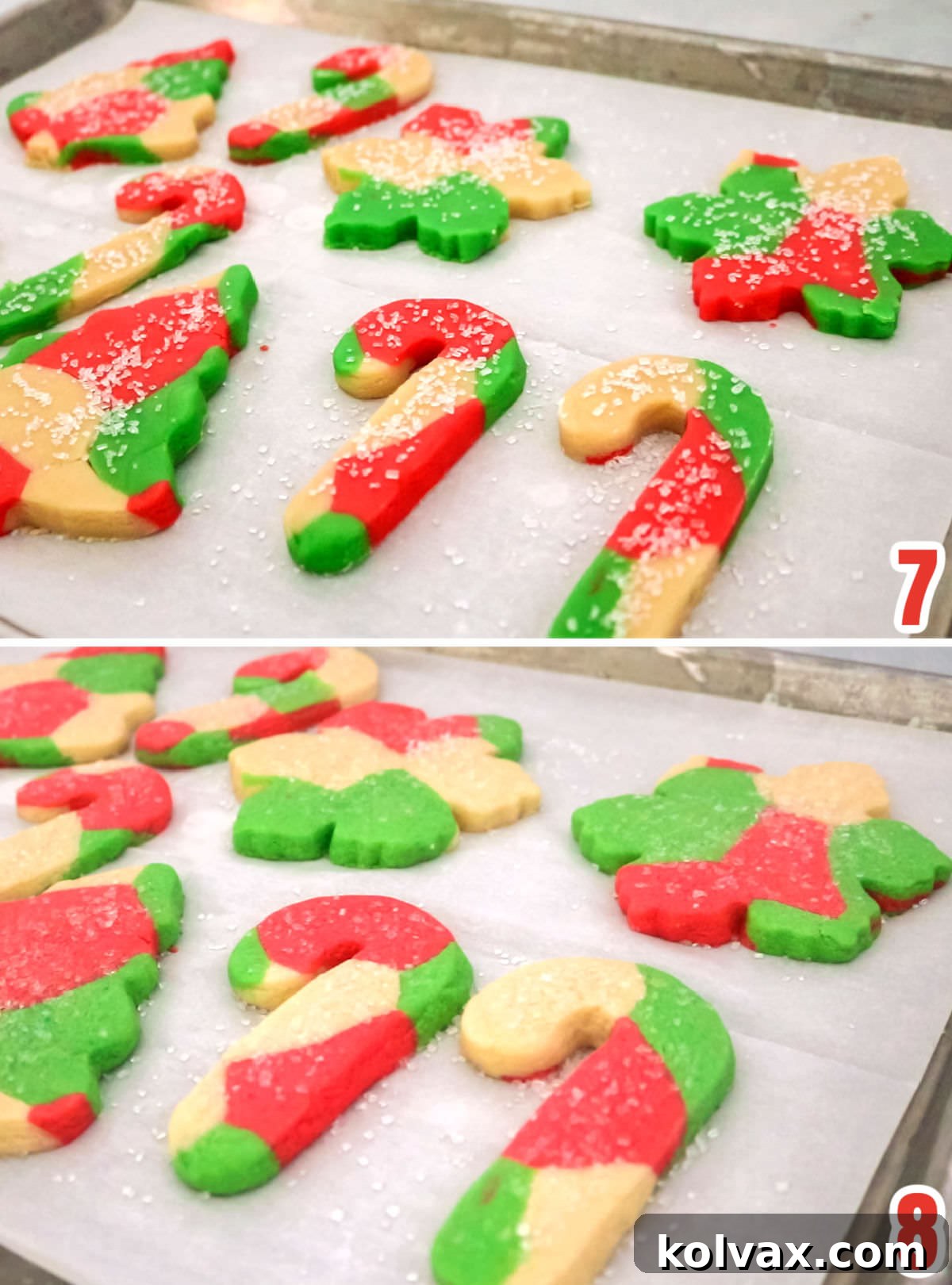 A compelling collage illustrating the transformation of Christmas Marble Sugar Cookies, showing them unbaked with vibrant swirls and then perfectly baked with crisp edges and soft centers.