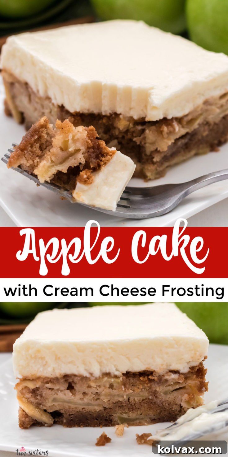 Orchard Apple Cake with Cream Cheese Crown 12 A beautifully presented Apple Cake with Cream Cheese Frosting, ready for pinning on Pinterest, showcasing its delicious appearance and inviting texture.