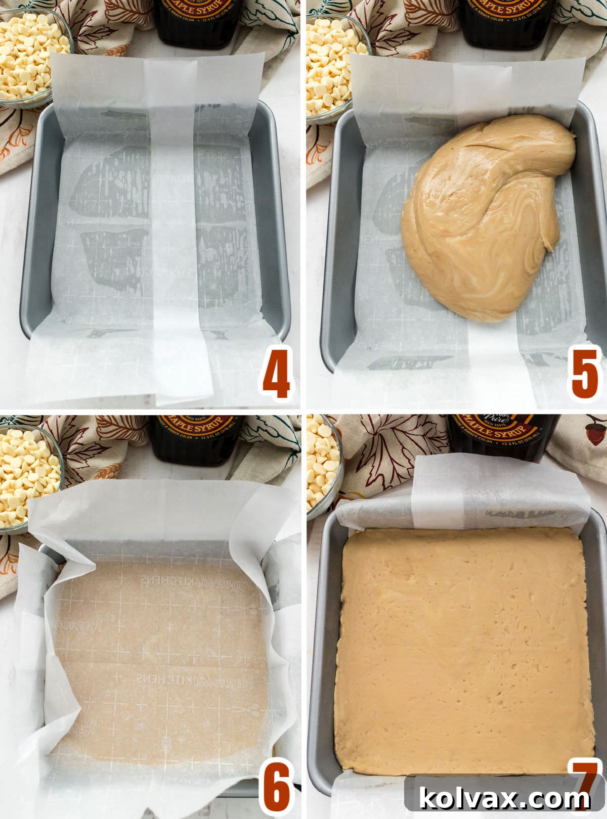 Collage image showing the step for pressing the fudge into the pan.