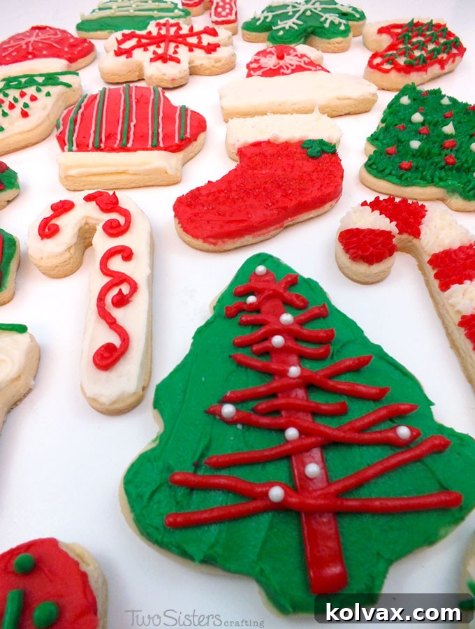 A beautiful assortment of freshly decorated Christmas cookies, ready to be enjoyed or stored