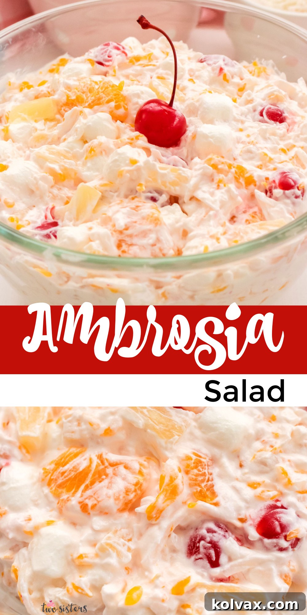 Ambrosia Salad presented in a beautiful glass bowl, ready to be pinned and shared.