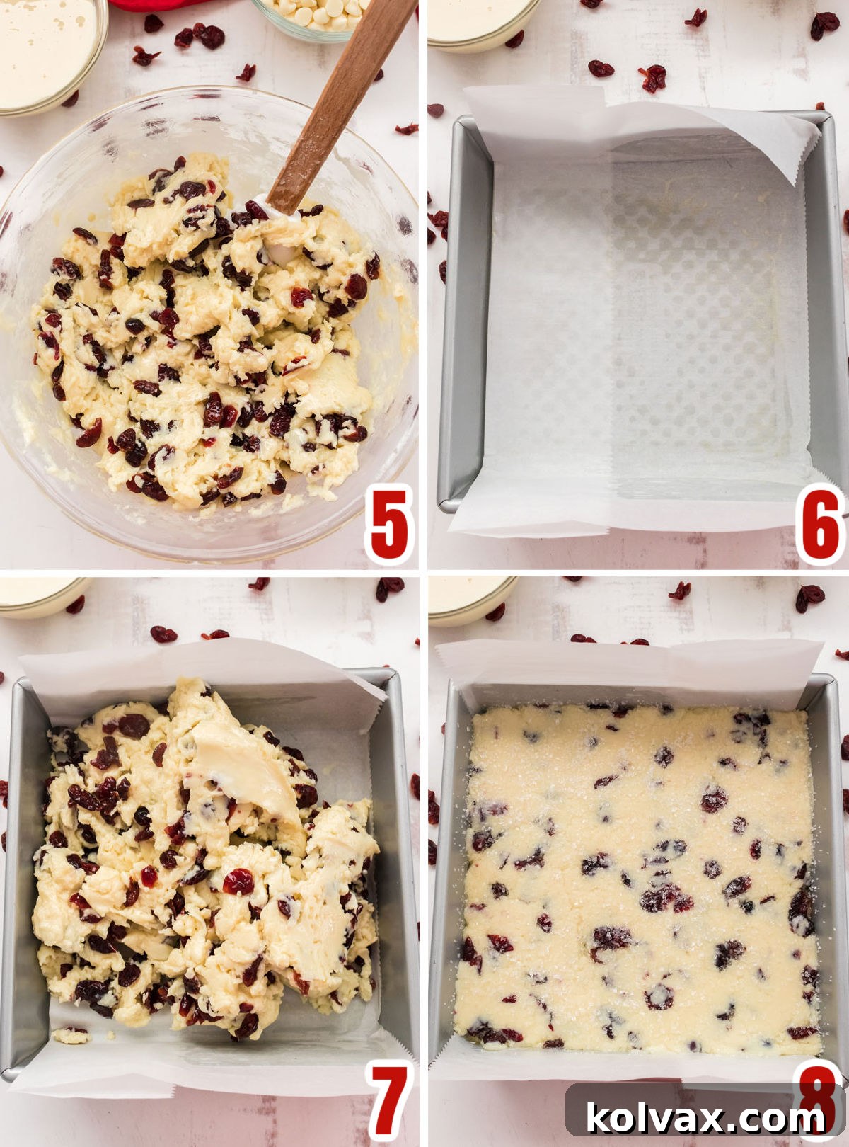 Collage image showing how to pour the fudge mixture into 8x8" pan to cool.