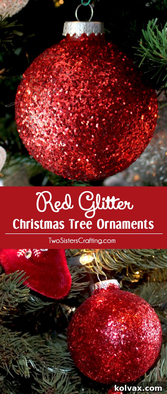 These Red Glitter Christmas Tree Ornaments are so easy to make and will be unique and special Christmas Tree Ornament that you will treasure for years to come. Pin this fun Christmas Craft for later and follow us for more great Christmas Decoration ideas and crafts.