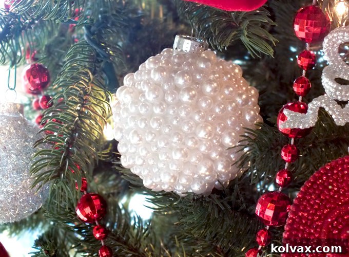 Variety of DIY Pearl Christmas Tree Ornaments in different sizes, illustrating versatile and fun holiday craft ideas.